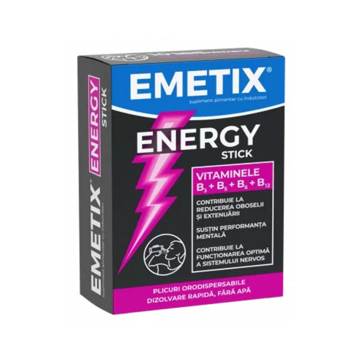 Emetix Energy Stick, 10 plicuri, Fiterman, vitamine B, taurina, gust placut