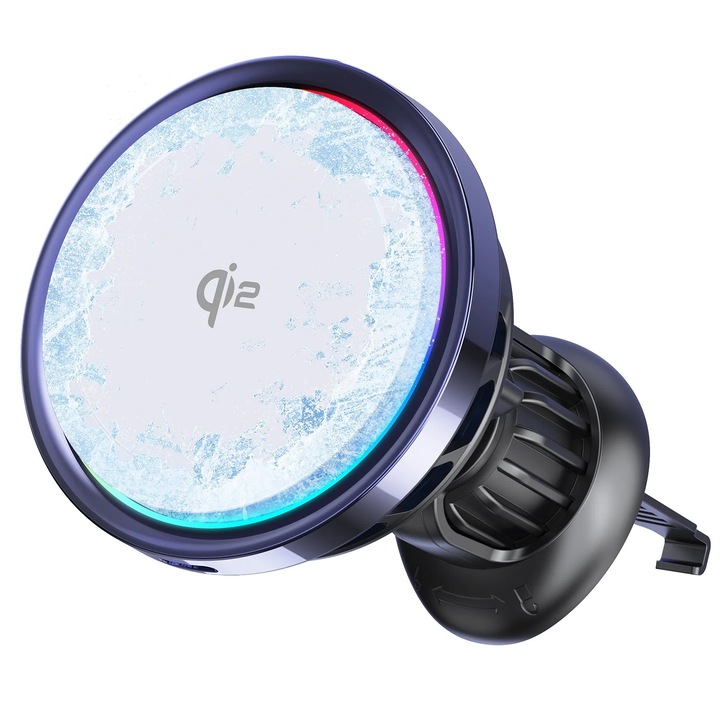 Incarcator Auto Wireless Magnetic Ventilatie AVR SMART® Qi2, Fast Charge, Cu Racire Inteligenta, Compatibil iPhone, MagSafe, Alb