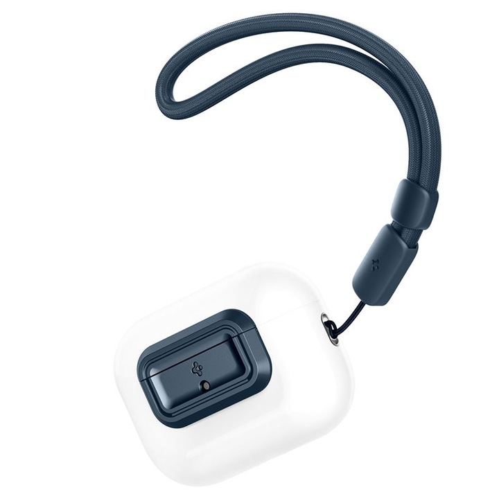 Carcasa Spigen Lock Fit M cu Lanyard compatibila cu Apple AirPods Pro 1/2, Alb/Albastru