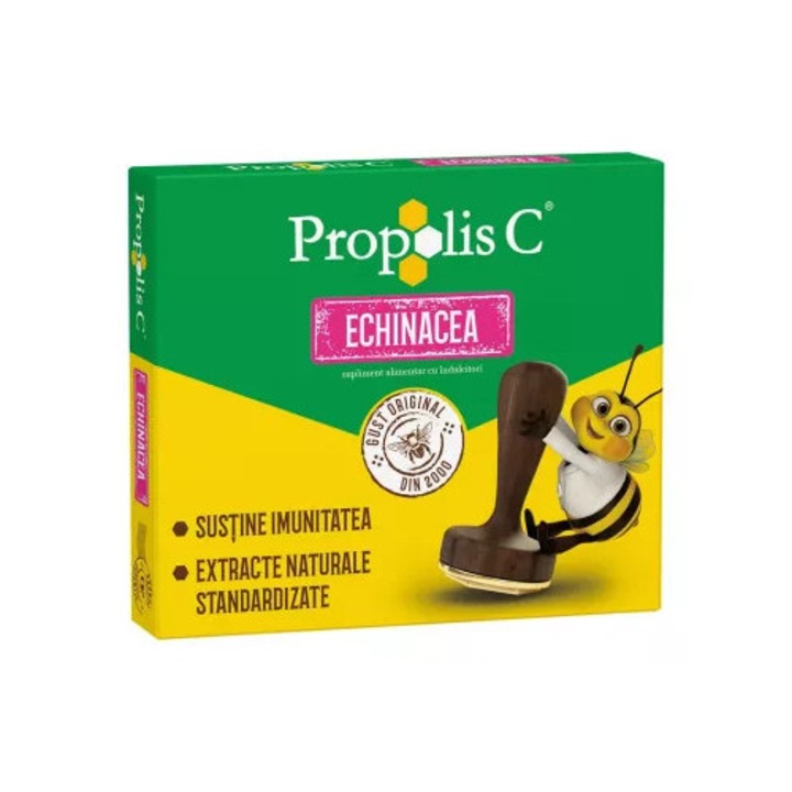 Propolis C cu Echinacea, 20 comprimate, Fiterman Pharma, pentru sistem imunitar, aroma de capsuni