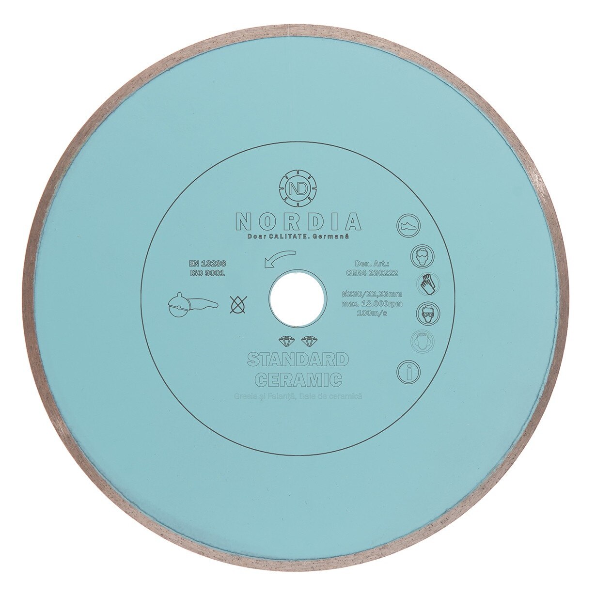 Disc diamantat NORDIA Standard Ceramic, 150 x 22.23 x 1.4 x 5 mm, potrivit pentru gresie, faianta si dale ceramica, pentru polizor unghiular