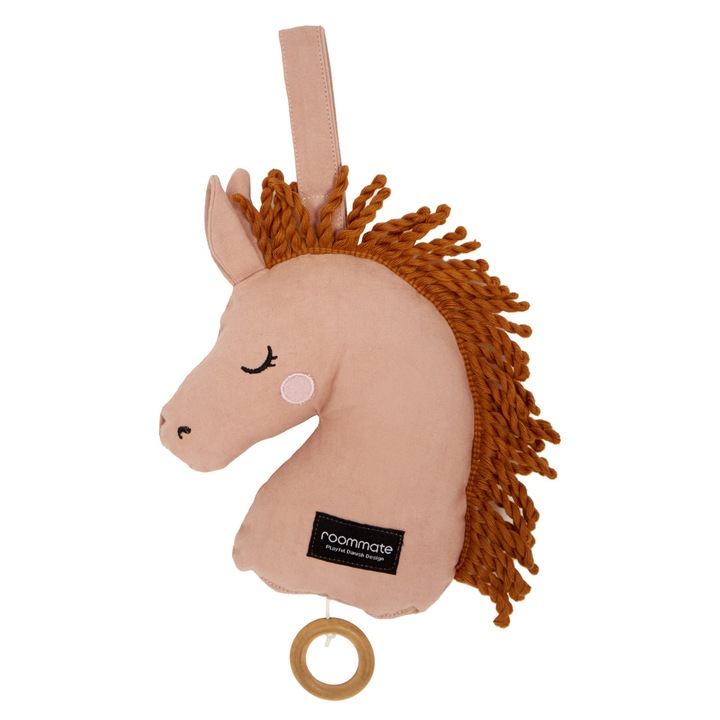 Музикална играчка за легло от органичен памук - конче, ROOMMATE, 0 години+