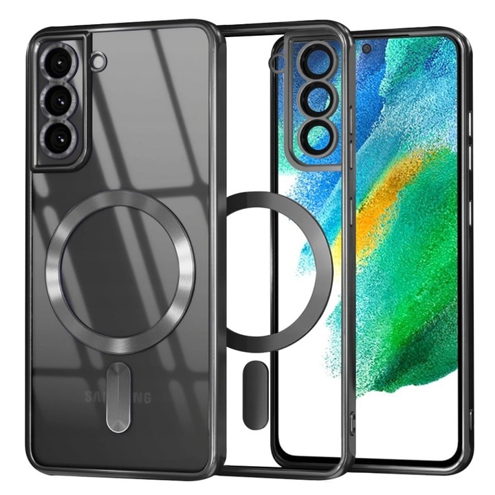 Husa pentru Samsung Galaxy S21 FE 5G, SKYDDAR INNOVATION, Luxury Shield Magsafe, Protectie Antisoc, set cu sticker, Negru