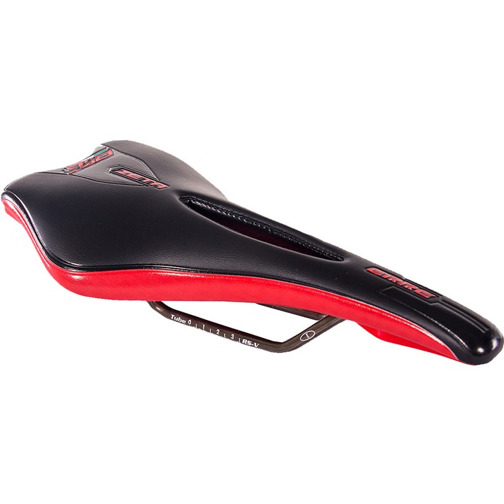 Șa de bicicletă BMG ZETTA AIR FLOW cu șine din titan, spumă cu memorie și piele naturală netedă din vinil, UNISEX, culoare negru-roșu