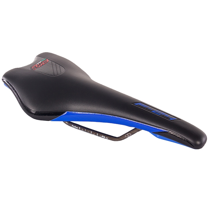 Șa de bicicletă BMG F24 cu șine de titan, spumă cu memorie și piele naturală netedă de vinil, UNISEX, culoare negru-albastru