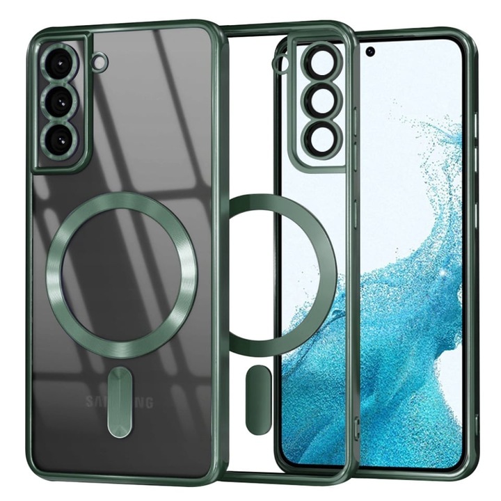 Husa pentru Samsung Galaxy S22 5G, SKYDDAR INNOVATION, Luxury Shield Magsafe, Protectie Antisoc, set cu sticker, Verde inchis