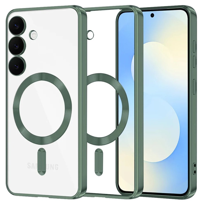 Husa pentru Samsung Galaxy S25 FE, SKYDDAR INNOVATION, Luxury Shield Magsafe, Protectie Antisoc, set cu sticker, Verde inchis