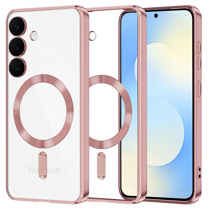 Husa pentru Samsung Galaxy S25 FE, SKYDDAR INNOVATION, Luxury Shield Magsafe, Protectie Antisoc, set cu sticker, Roz