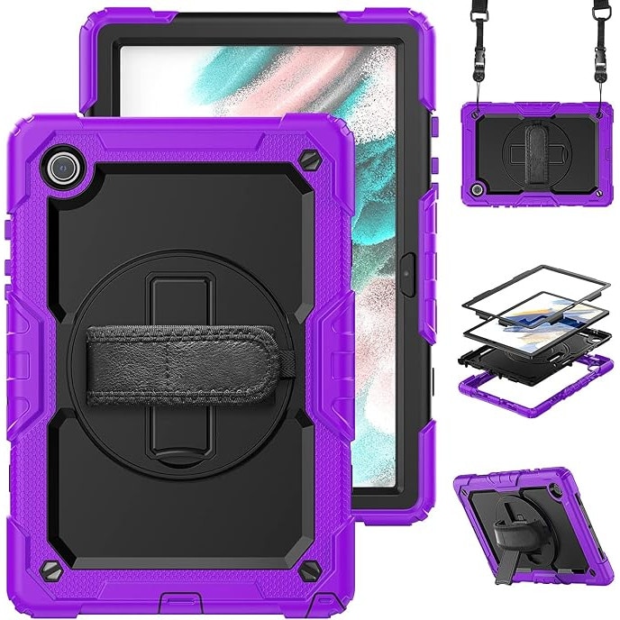 Husă tablete Sigloo Pachet 360 cu folio integrată, suport rotativ, curea umăr, Mov cu Negru, pentru Samsung Galaxy Tab A7 10.4"