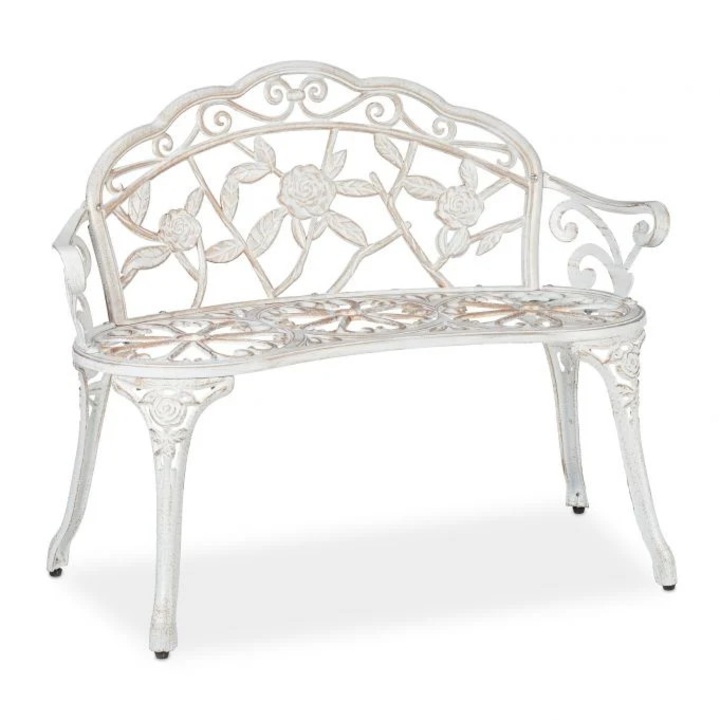 Цветна градинска пейка с рози