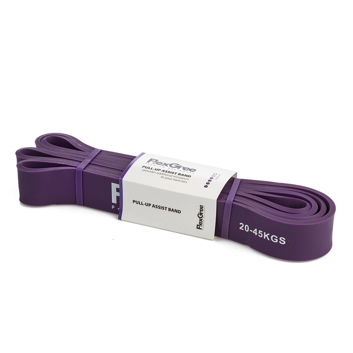 Фитнес ластик за тренировка и набирания FlexGree Pull Up Band, 20-45 кг, Лилав