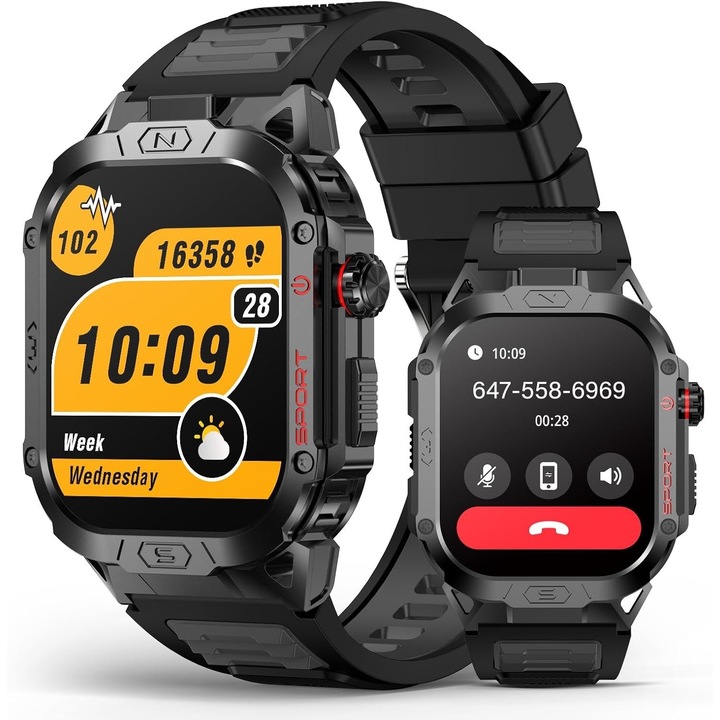 Nitoplay® Смарт часовник за употреба на открито, черен, 2.02" UHD, мъжки, силиконова каишка
