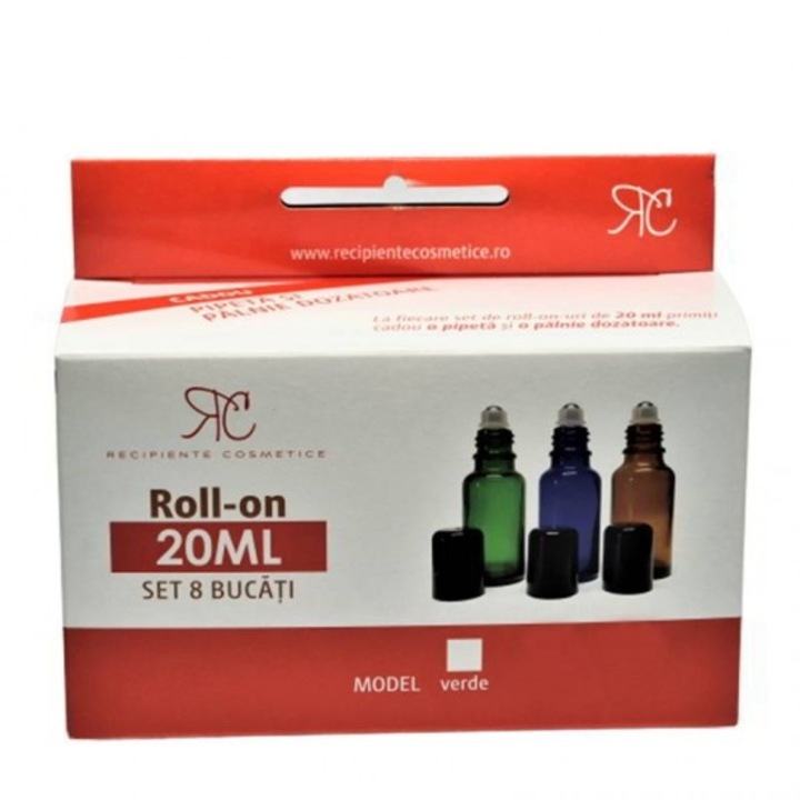 Set sticla verde cu roll-on, 20ml, 8 bucati