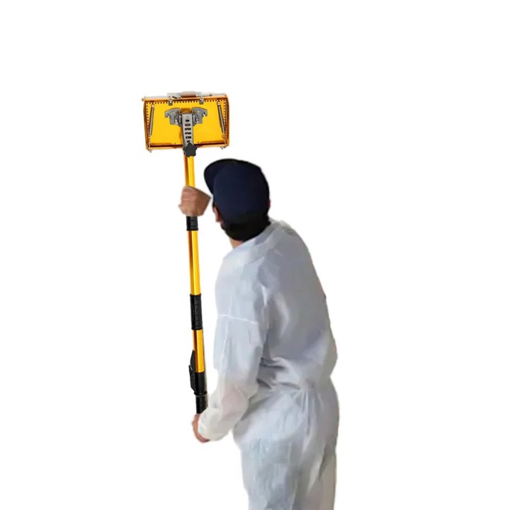 Trusa de scule pentru finisarea gips-cartonului, tija reglabila, placa cu arc cu 5 trepte de viteza, cutie de chit, galbena