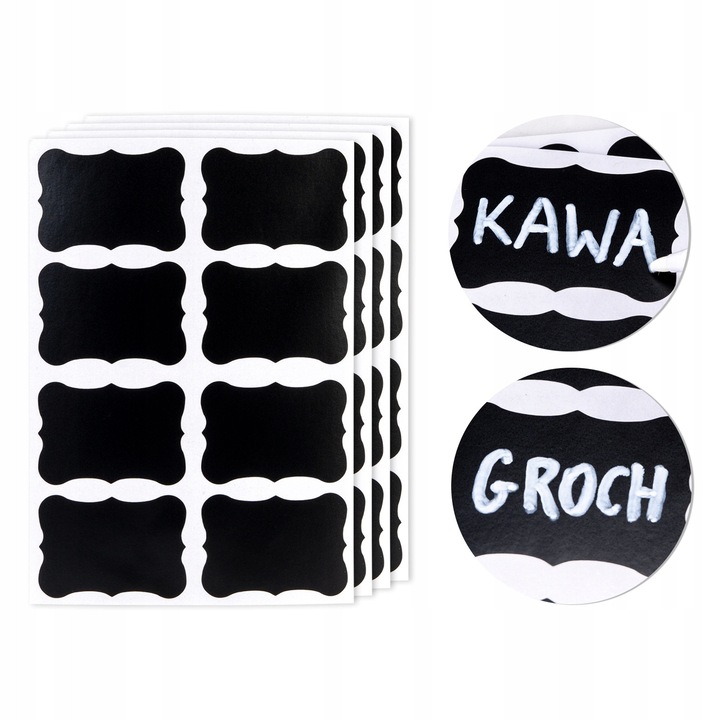 Set Etichete Autocolante Stergibile, SuperButelki, Reutilizabile, Material Pvc, Pentru La Condimente, Durabile si Rezistente, Mat, 5 x 3.5 cm, Coloare Negru, 20 Buc