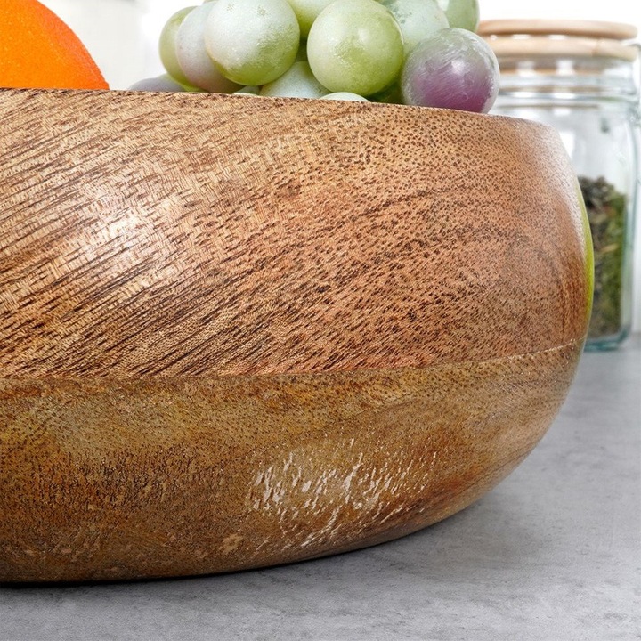 Bol pentru fructe Artemis, castron din lemn natural, ideal pentru salate si gustari, maro, 0,9L