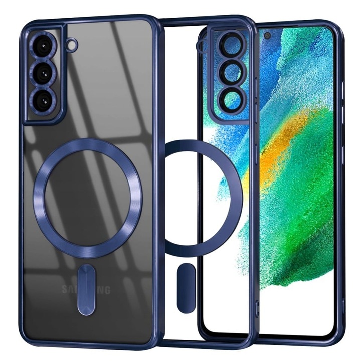 Husa pentru Samsung Galaxy S21 FE 5G, SKYDDAR INNOVATION, Luxury Shield Magsafe, Protectie Antisoc, set cu sticker, Albastru