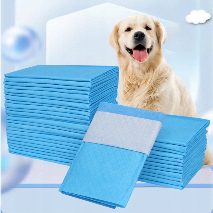Set de 100 de absorbante igienice, Pawtastic Gear®, pentru caini si pisici de talie mica, dimensiune 35 x 45 cm, 5 straturi, strat inferior impermeabil, albastru si alb, material super-absorbant, ideale pentru dresaj, transport si pentru animale mai in
