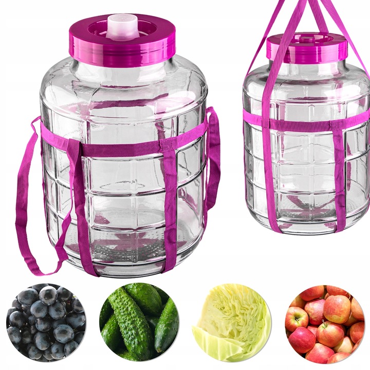 Set Borcan De Sticla 16L Cu Capac, Capac cu Filet si Bretele, De Sticla, Ideal Pentru Conserve, Material Durabil, Inchidere Etansa, Inaltime 39 cm, Diametru 26.5 cm, Greutate Aprox 4.4 kg, Transparent, 1 Borcan