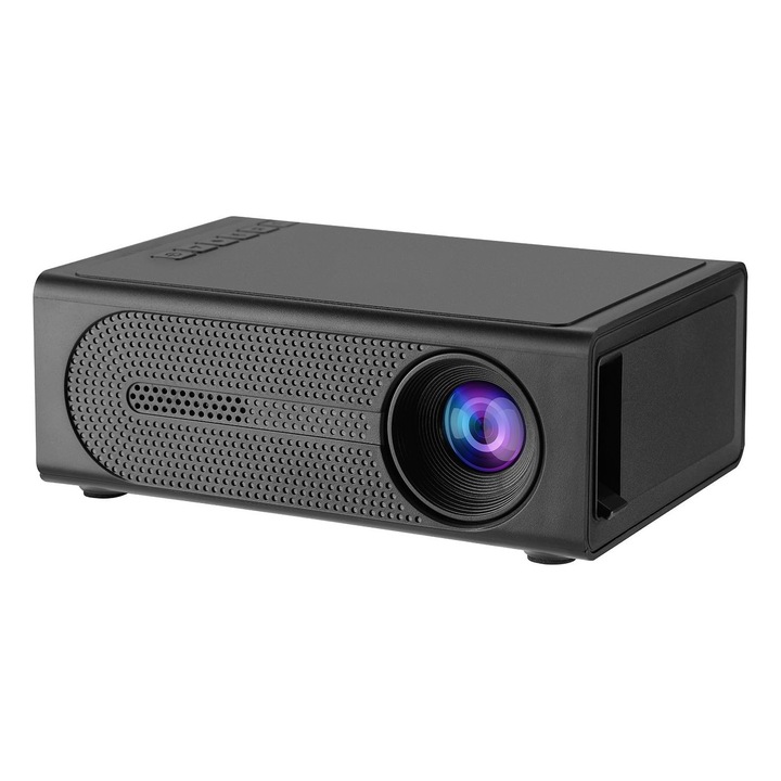 Videoproiector LED portabil, 1080P HD, Boxe incorporate, 360° surround, Accepta iOS si Android, Dimensiune proiectie 32-100 inci, Corectie automata a trapezului, Suporta conexiune multi-dispozitiv, Oududianzi, Negru