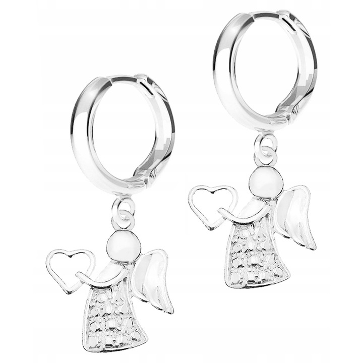 Női Fülbevaló, Larezo, Angyalszív, 925 Ezüst, Horogmagasság 17 mm x Medálmagasság 17 mm, Angol Kampós Záródás, Prémium Ékszer Doboz Csomagolás, Ezüst
