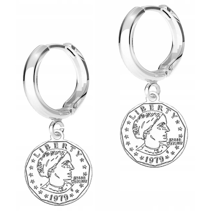 Női fülbevaló, Larezo, Érme, 925-ös ezüst, Bigla magasság 17 mm x Medál magasság 13.90 mm, Angol kampós záródás, Prémium ékszerdoboz csomagolás, Ezüst szín