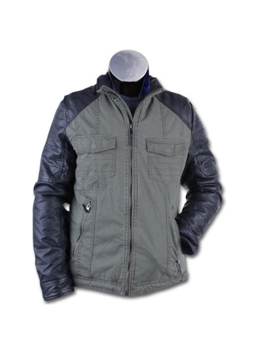 Geaca captusita Stich & Soul, pentru barbati, material textil si piele sintetica, Kaki