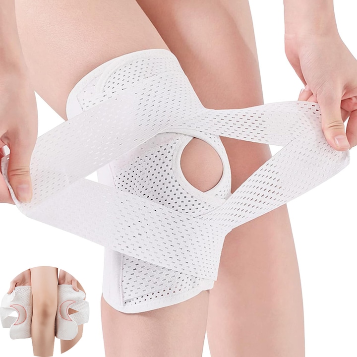 Genunchiera profesionala, Yingyun®, cu stabilizator lateral medical si perna de silicon, stabilizeaza rotula in timpul activitatii fizice, pentru tratamentul artritei si al rupturilor de menisc, unisex, Alb, Marimea XL