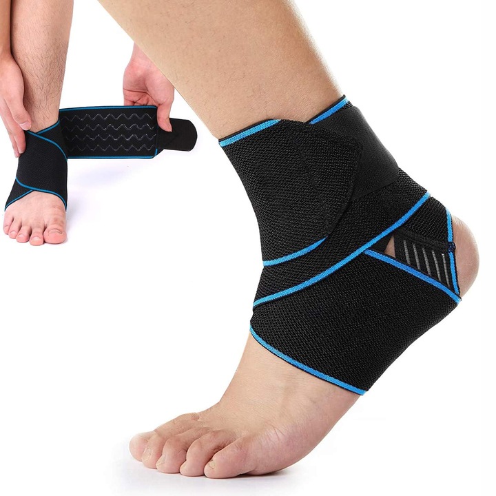 Glezniera, Yingyun®, bandaj elastic, compresie glezna, tratament entorsa glezna, reduce durerea, Negru/Albastru