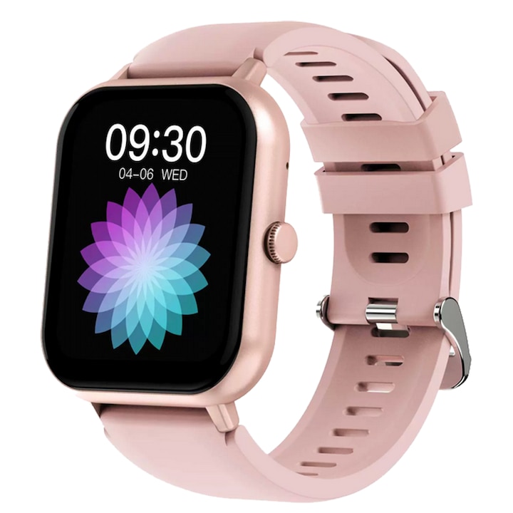 Ceas Smartwatch WTO®, Ecran 1.83” HD, Capacitate baterie 230 mAh, Impermeabil IP67, Monitorizare Fitness, SPO2, Ritm Cardiac si Tensiune Arteriala, Unisex, Curea antistatica din silicon, Roz
