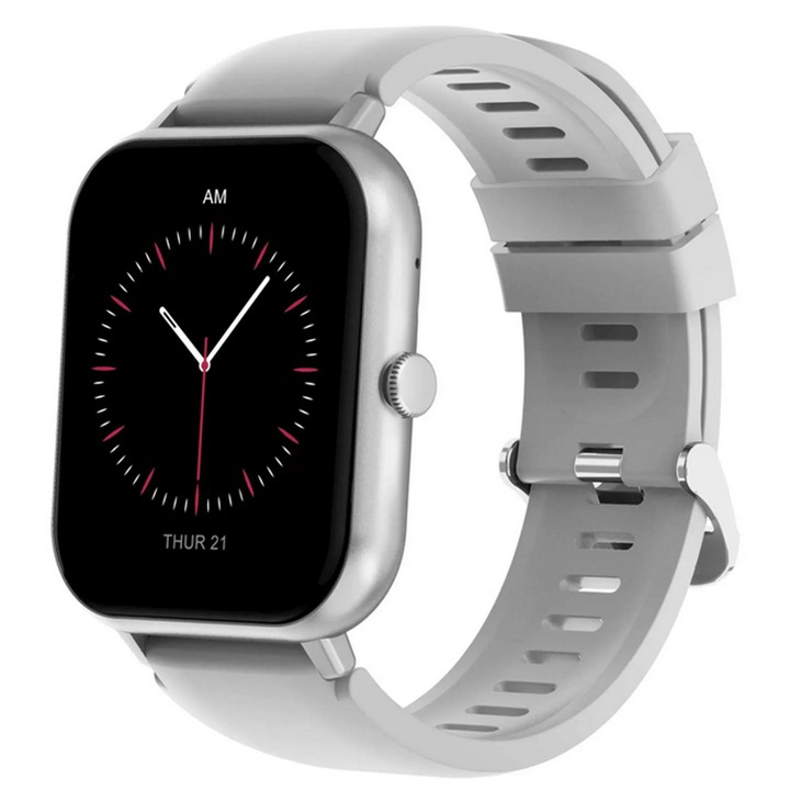 WTO® okosóra, 1,83” HD kijelző, 230 mAh akkumulátor kapacitás, IP67 vízálló, Fitnesz monitorozás, SPO2, pulzusszám és vérnyomás, uniszex, antisztatikus szilikon szíj, szürke