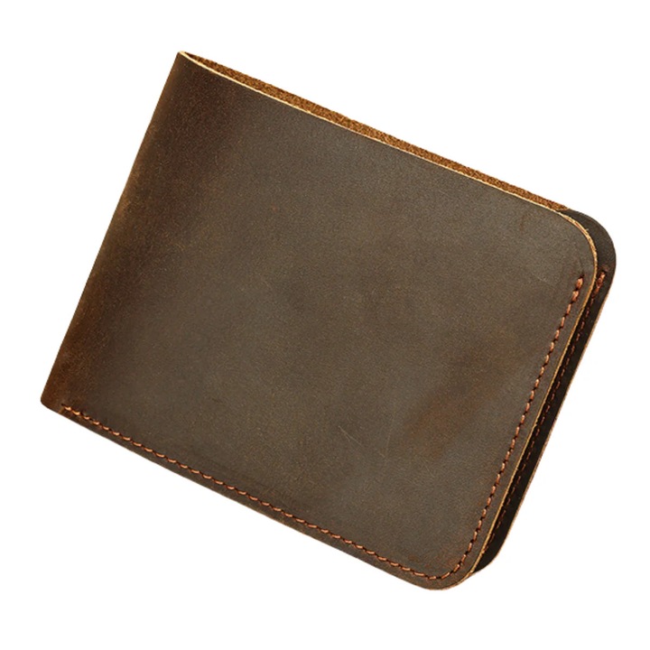 Portofel minimalist piele naturala crazy horse retro Clas A Busy Lady & Gentleman coffee