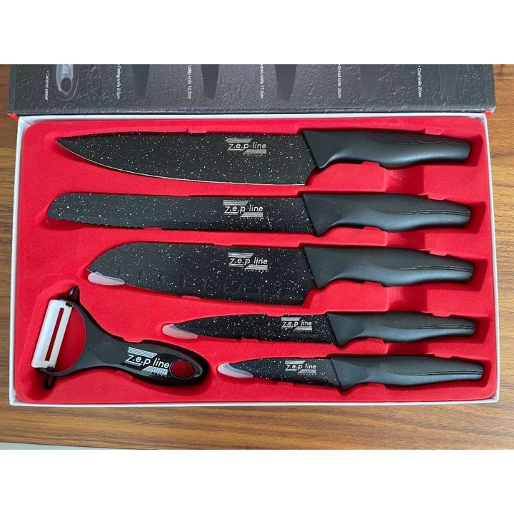 Set de cutite z.e.p line, 5 cutite+1 peeler, otel, ergonomic, multicolor