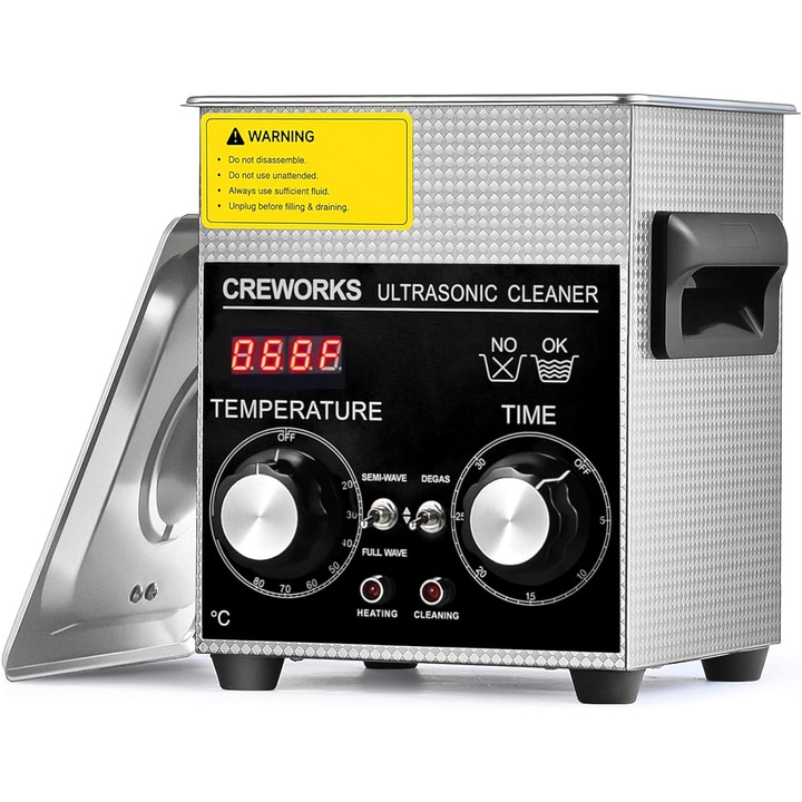 Aparat de curatare Ultrasonic CREWORKS, 2L, Incalzire si Timer, 60W, Curatare Profesionala, culoare Argintiu