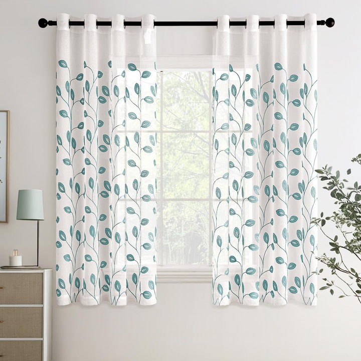 Fehér áttetsző függöny kék virágmintával 220x140 cm