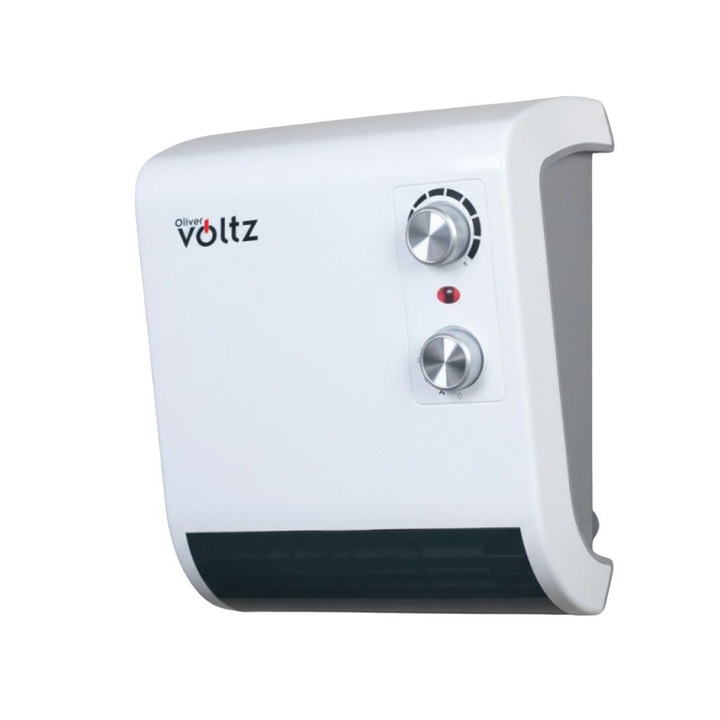 Отоплителна печка за баня Voltz OV51970J, 2000W, Вентилатор, Водоустойчива, Защита от прегряване, 285 × 260 × 155 милиметра, Бял/черен