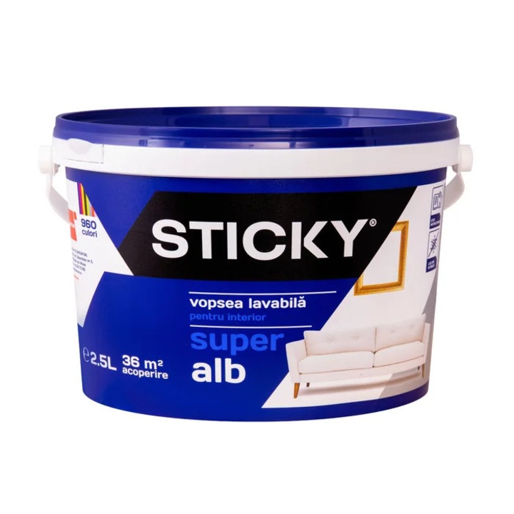 Vopsea lavabila interior, Sticky, alb, 2.5 L
