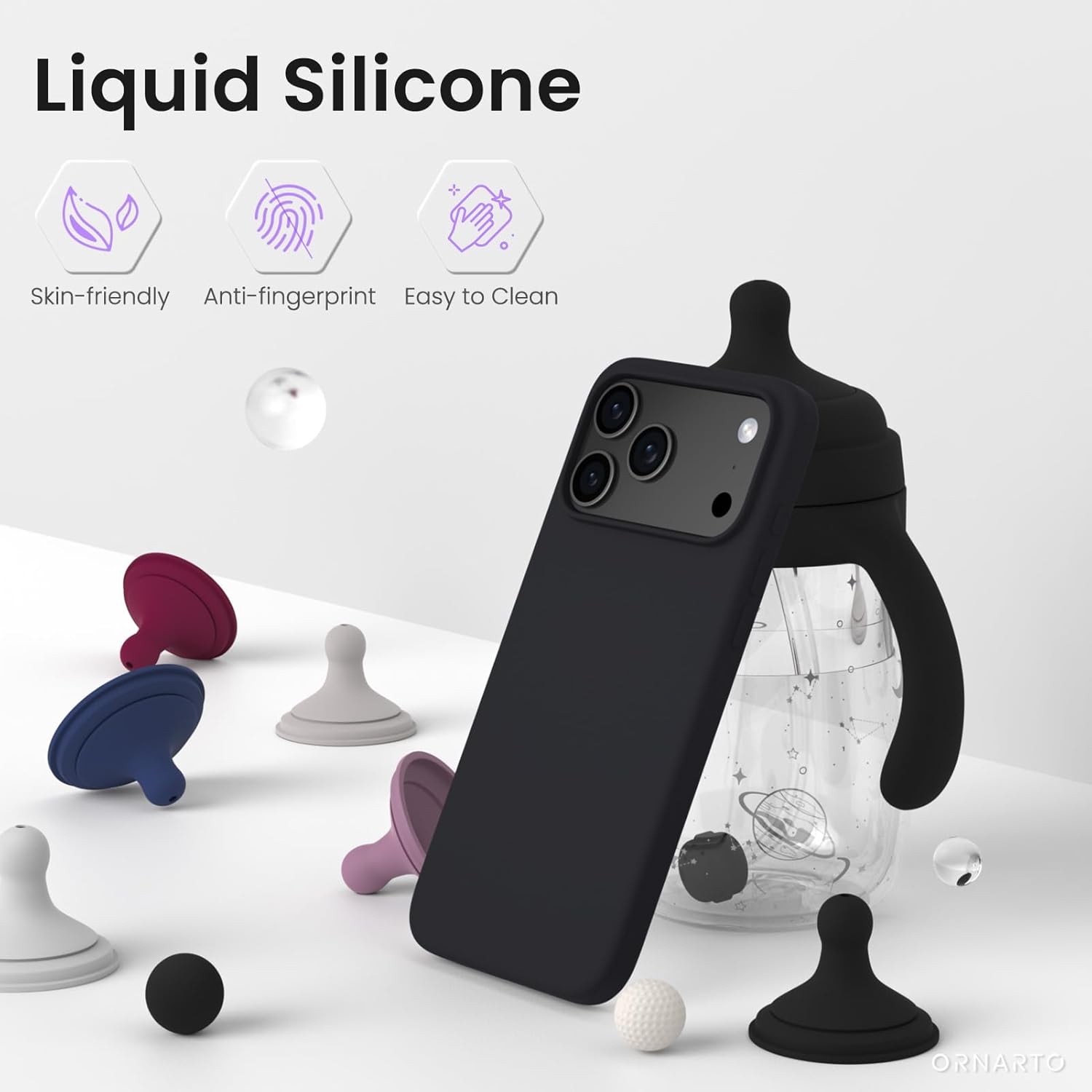 Husa pentru iPhone 17 Pro Max, SIlicon Catifelat Cu Interior Microfibra, Negru