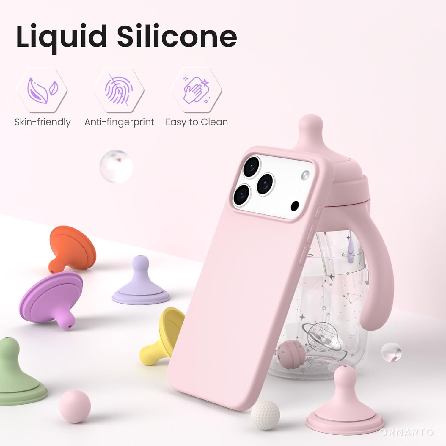 Husa pentru iPhone 17 Pro Max, SIlicon Catifelat Cu Interior Microfibra, Roz deschis