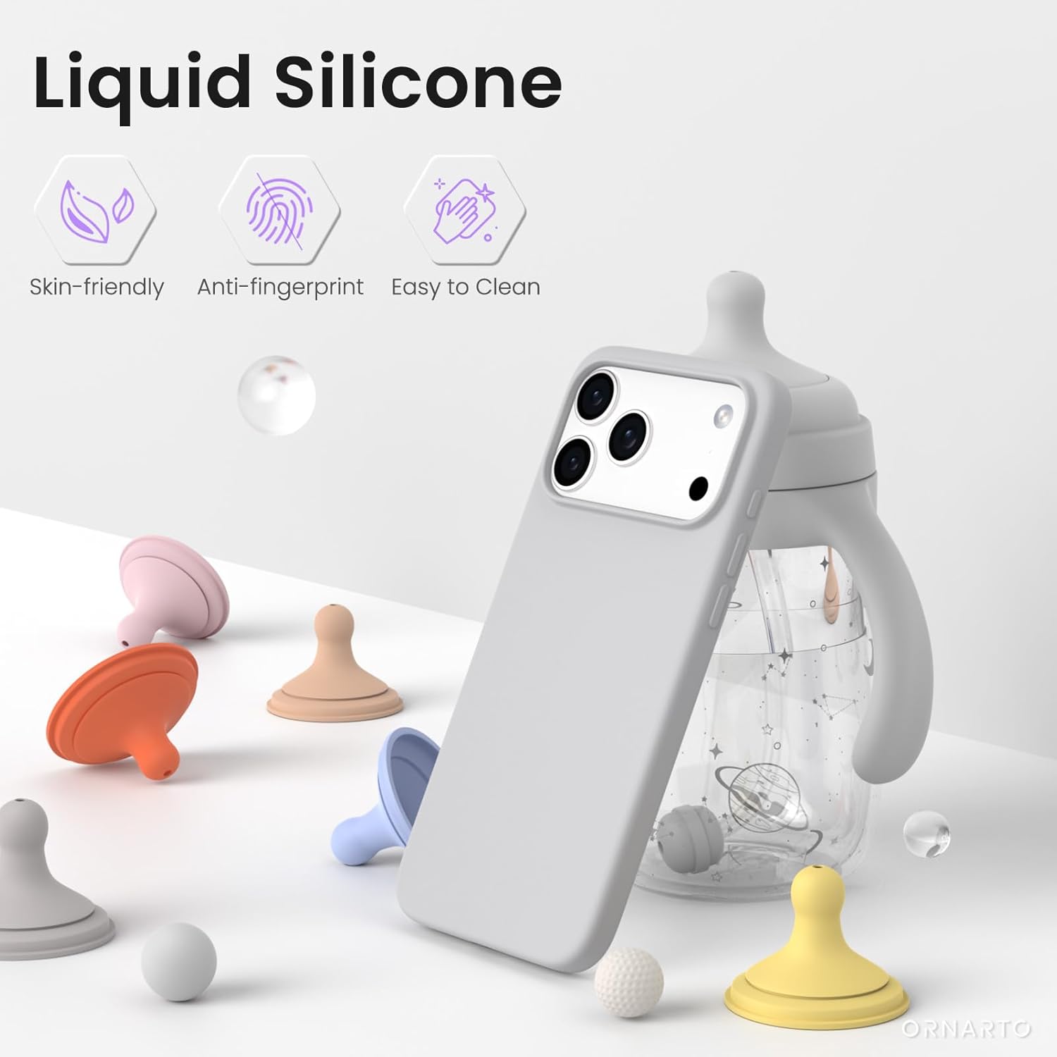 Husa pentru iPhone 17 Pro Max, SIlicon Catifelat Cu Interior Microfibra, Gri deschis