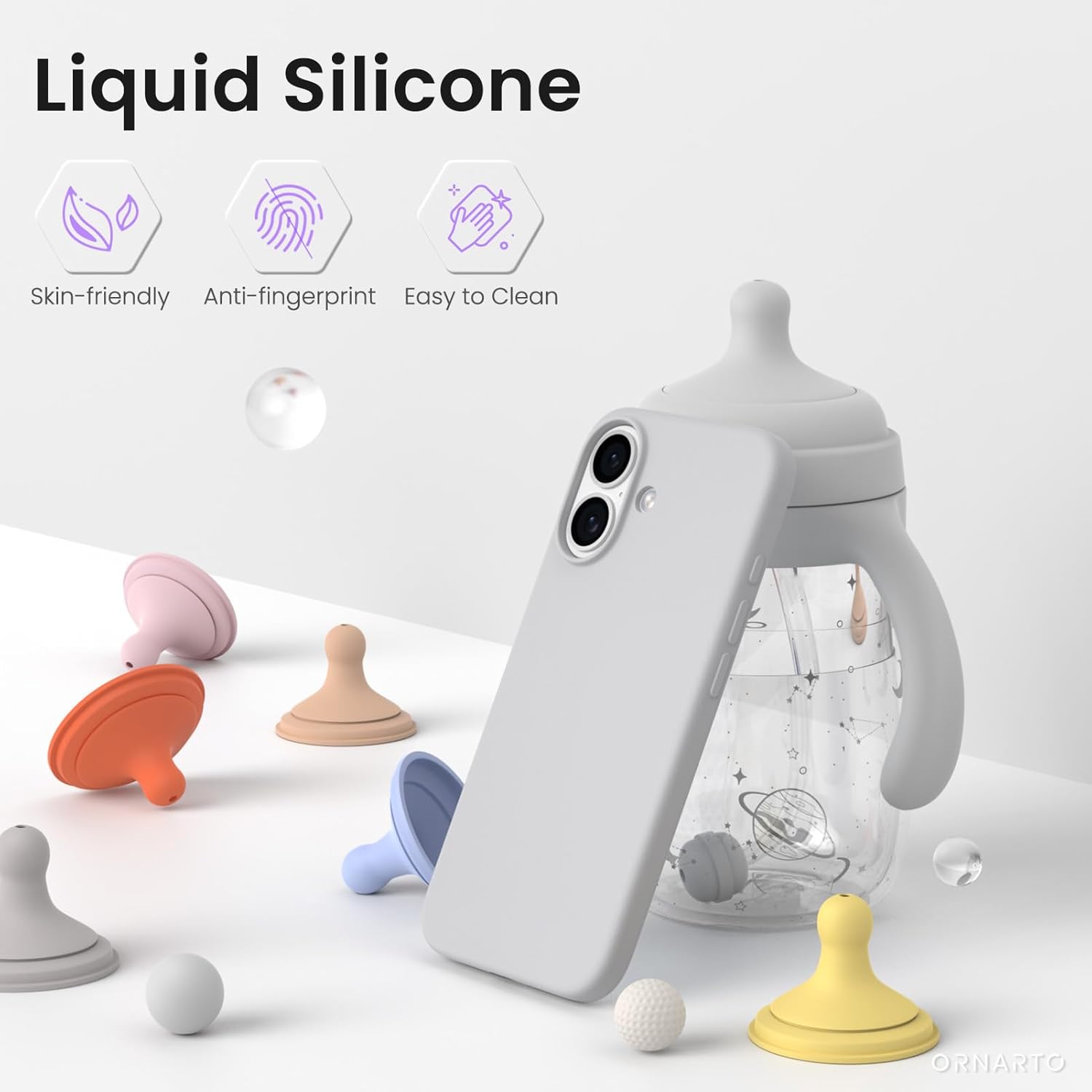 Husa pentru iPhone 17, SIlicon Catifelat Cu Interior Microfibra, Gri deschis