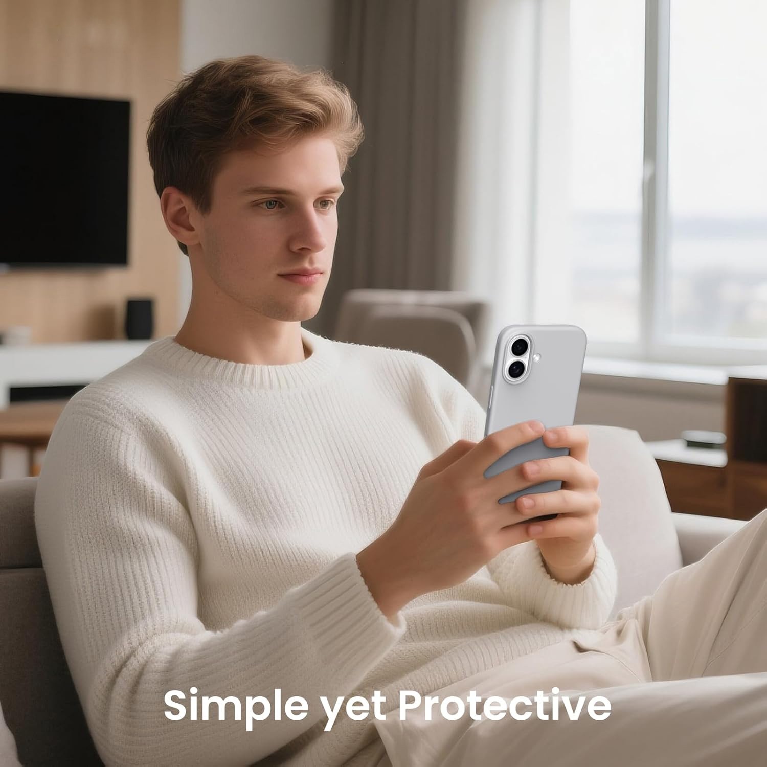 Husa pentru iPhone 17, SIlicon Catifelat Cu Interior Microfibra, Gri deschis