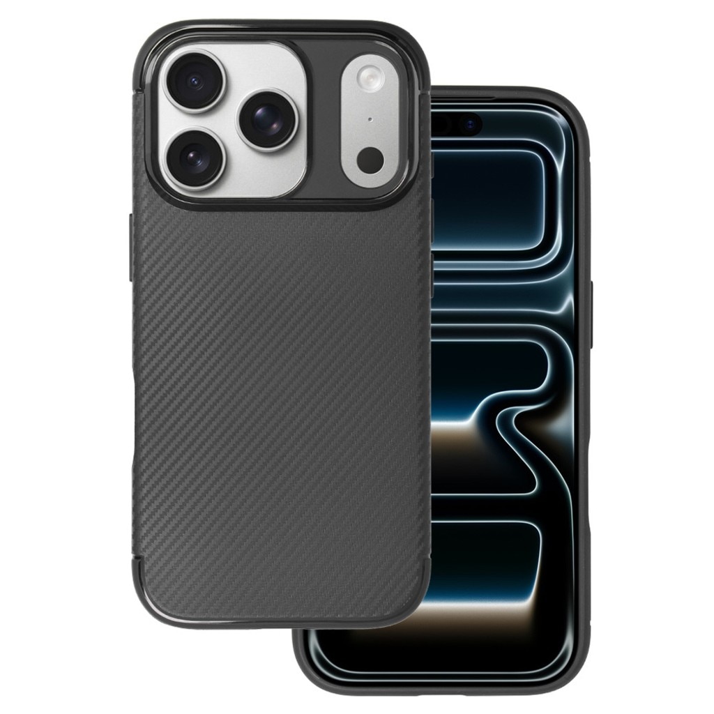 Husa de silicon TPU compatibila cu iPhone 17 Pro, Carbon Design Autofocus, Ultra Protect, Anti-Soc / Negru