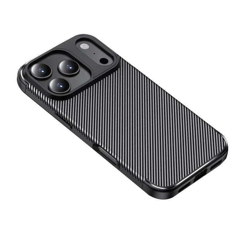 Husa de silicon TPU compatibila cu iPhone 17 Pro, Carbon Design Autofocus, Ultra Protect, Anti-Soc / Negru