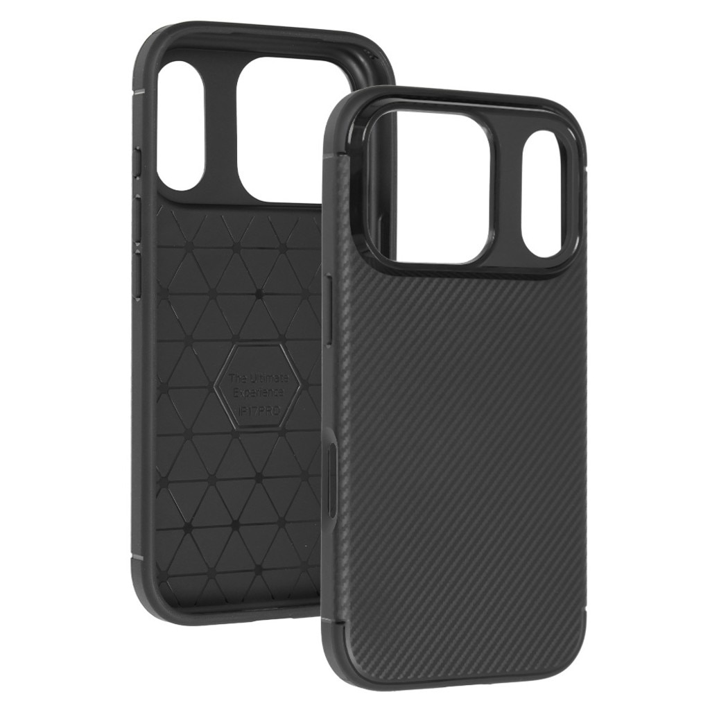 Husa de silicon TPU compatibila cu iPhone 17 Pro, Carbon Design Autofocus, Ultra Protect, Anti-Soc / Negru