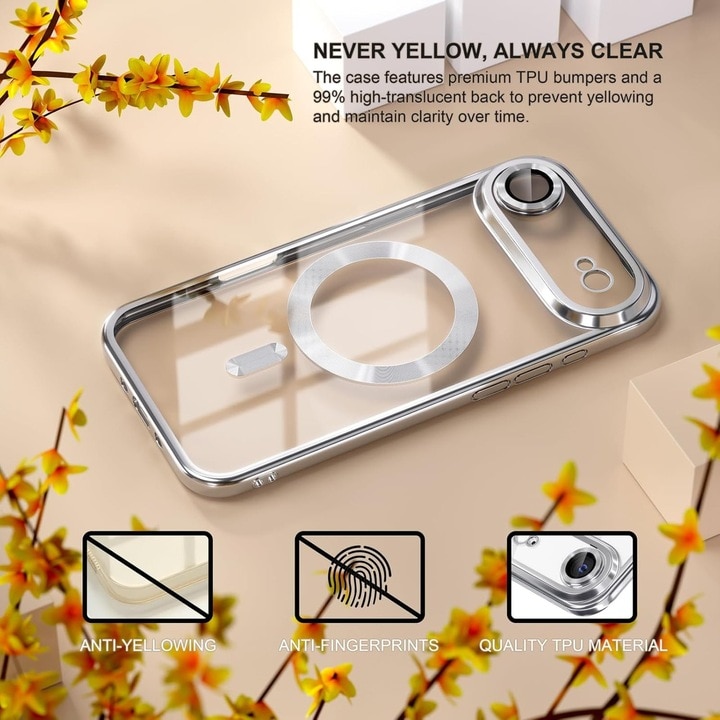 Husa pentru iPhone 17 Air, cu protectie pentru camera, compatibila cu incarcare MagSafe, rezistenta la socuri, contur Argintiu