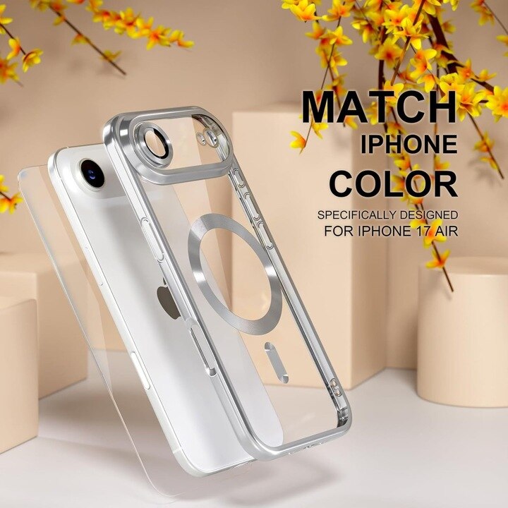 Husa pentru iPhone 17 Air, cu protectie pentru camera, compatibila cu incarcare MagSafe, rezistenta la socuri, contur Argintiu
