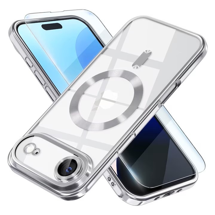Husa pentru iPhone 17 Air, cu protectie pentru camera, compatibila cu incarcare MagSafe, rezistenta la socuri, contur Argintiu