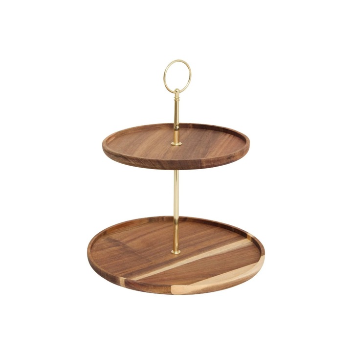 Platou etajat Gold Accacia, lemn, 2 nivele, 25 x H 29.7 cm