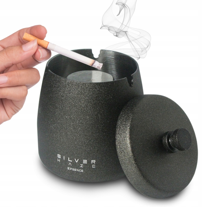 Scrumiera de exterior cu capac din otel argintiu L